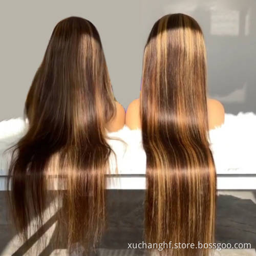 Ombre Honey Brown Color Highlight Body Wave Full Mink Pre Plucked Cuticle Aligned Human Hair HD Lace Front Wigs